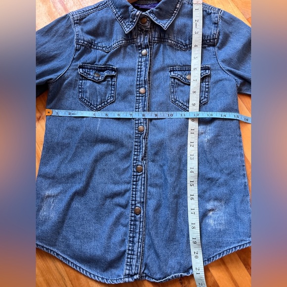 Miley Cyrus Max Azria Denim Indigo Distressed Denim Snap Down Top Long Sleeve S - Picture 2 of 11